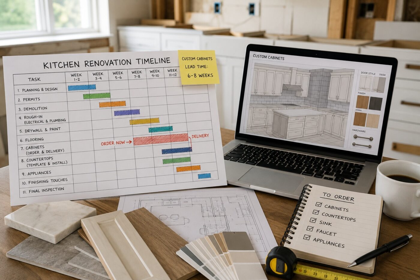 planning kitchen remodel timeline and ordering custom cabinets