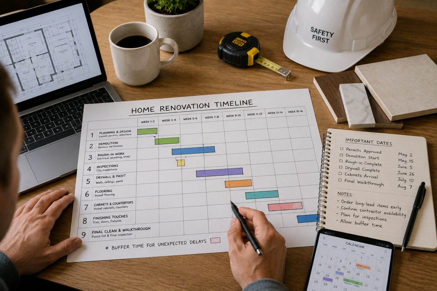 planning home renovation timeline to prevent unexpected contractor schedule delays