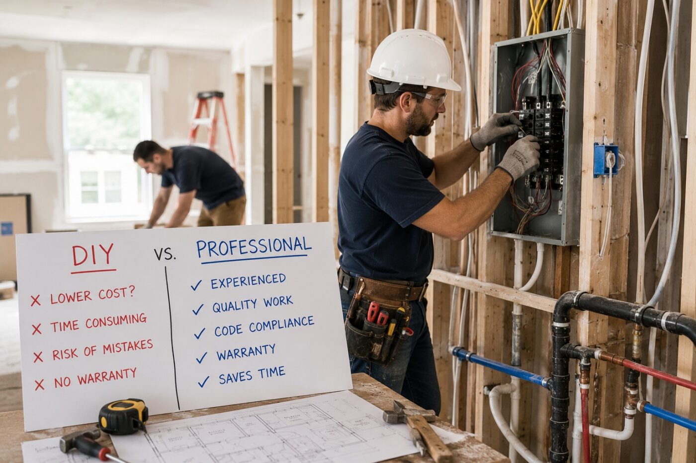 hiring professional contractors for electrical and plumbing renovation work