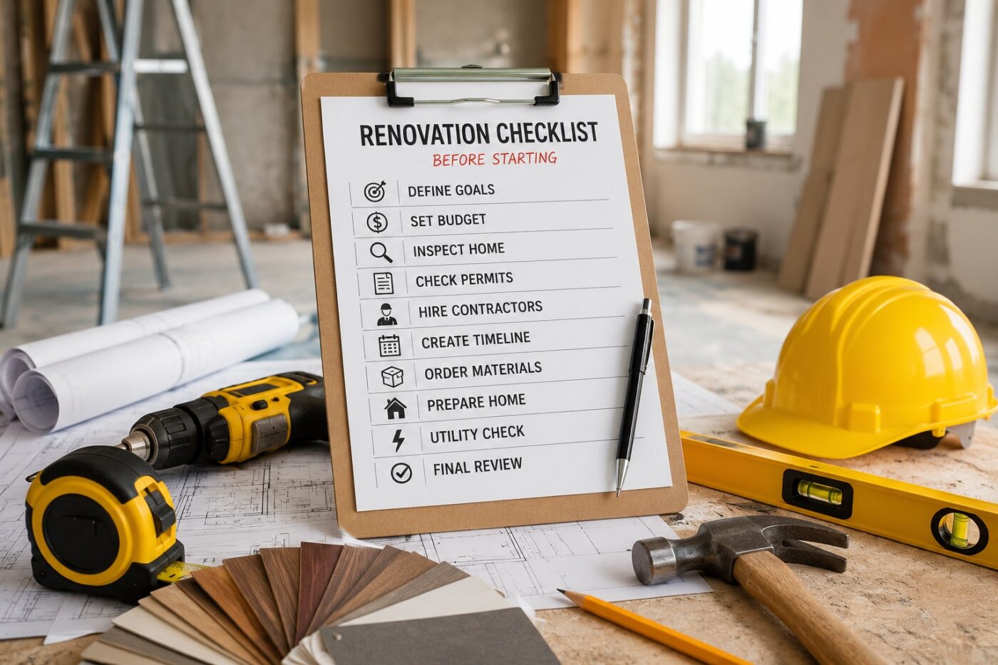 complete home renovation checklist before starting construction work